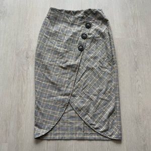 ASOS Black Yellow White Houdnstooth Wrap Midi Skirt